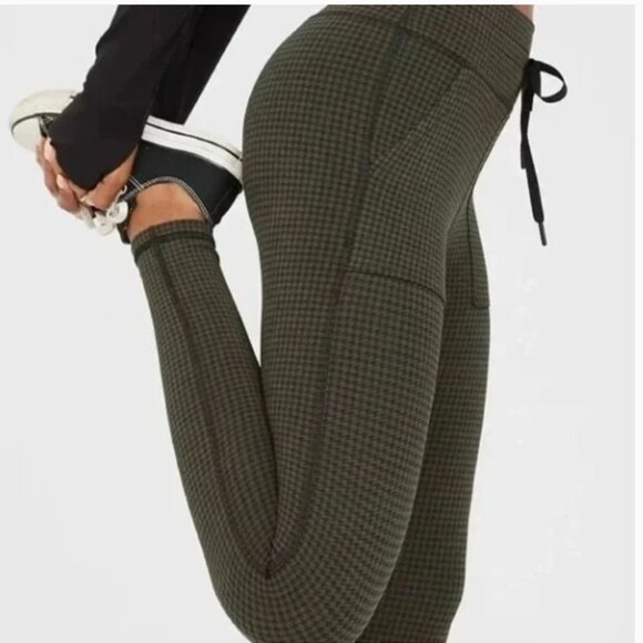 NEW Aerie Offline Houndstooth Green Check Leggings Fall Athletic Athleisure NWT - Picture 2 of 10